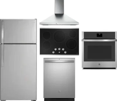 5 Piece Package Includes Refrigerator, Cooktop, Wall Oven, Hood And Dishwasher