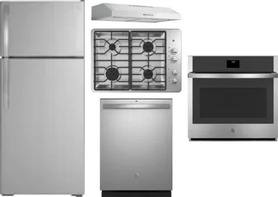 5 Piece Package Includes Refrigerator, Cooktop, Wall Oven, Hood And Dishwasher