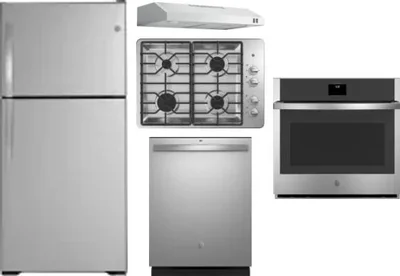 5 Piece Package Includes Refrigerator, Cooktop, Wall Oven, Hood And Dishwasher