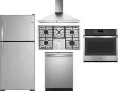 5 Piece Package Includes Refrigerator, Cooktop, Wall Oven, Hood And Dishwasher