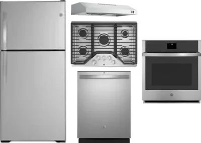 5 Piece Package Includes Refrigerator, Cooktop, Wall Oven, Hood And Dishwasher
