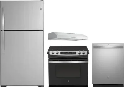 4 Piece Package Includes Refrigerator, Range, Hood And Dishwasher