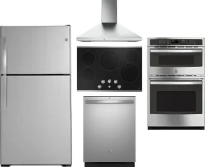 5 Piece Package Includes Refrigerator, Cooktop, Wall Oven, Hood And Dishwasher