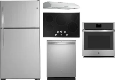 5 Piece Package Includes Refrigerator, Cooktop, Wall Oven, Hood And Dishwasher
