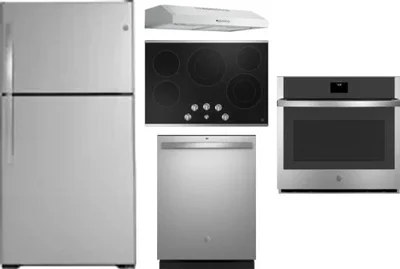 5 Piece Package Includes Refrigerator, Cooktop, Wall Oven, Hood And Dishwasher