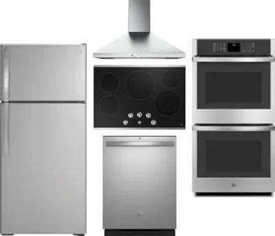 5 Piece Package Includes Refrigerator, Cooktop, Wall Oven, Hood And Dishwasher