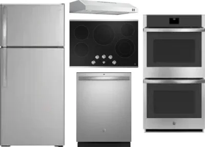 5 Piece Package Includes Refrigerator, Cooktop, Wall Oven, Hood And Dishwasher