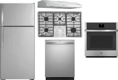 5 Piece Package Includes Refrigerator, Cooktop, Wall Oven, Hood And Dishwasher