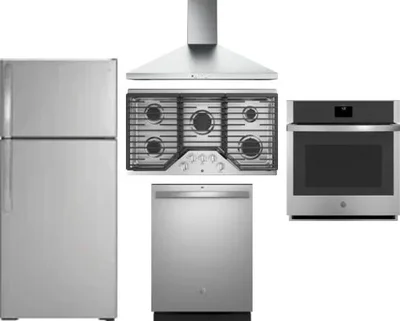 5 Piece Package Includes Refrigerator, Cooktop, Wall Oven, Hood And Dishwasher