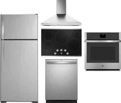 5 Piece Package Includes Refrigerator, Cooktop, Wall Oven, Hood And Dishwasher