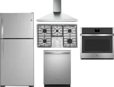 5 Piece Package Includes Refrigerator, Cooktop, Wall Oven, Hood And Dishwasher