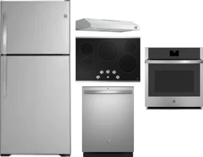 5 Piece Package Includes Refrigerator, Cooktop, Wall Oven, Hood And Dishwasher