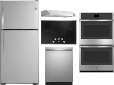 5 Piece Package Includes Refrigerator, Cooktop, Wall Oven, Hood And Dishwasher