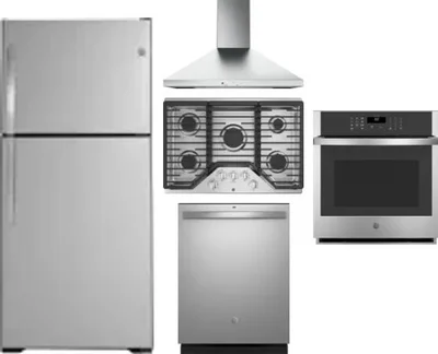 5 Piece Package Includes Refrigerator, Cooktop, Wall Oven, Hood And Dishwasher