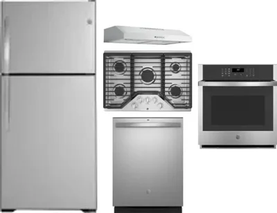 5 Piece Package Includes Refrigerator, Cooktop, Wall Oven, Hood And Dishwasher