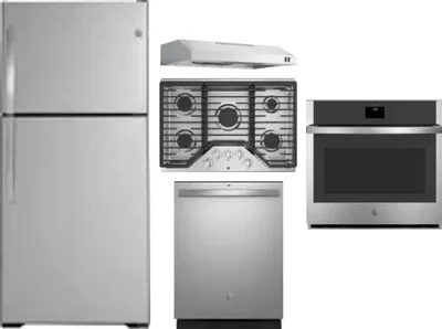 5 Piece Package Includes Refrigerator, Cooktop, Wall Oven, Hood And Dishwasher