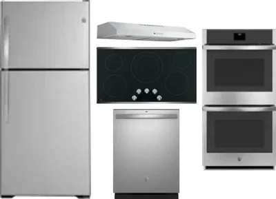 5 Piece Package Includes Refrigerator, Cooktop, Wall Oven, Hood And Dishwasher
