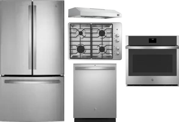 5 Piece Package Includes Refrigerator, Cooktop, Wall Oven, Hood And Dishwasher