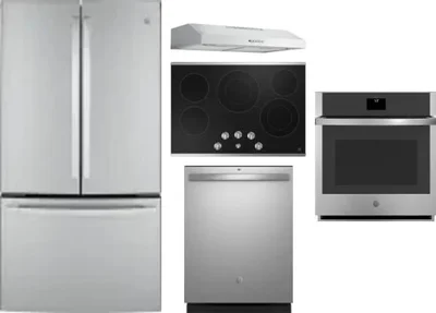 5 Piece Package Includes Refrigerator, Cooktop, Wall Oven, Hood And Dishwasher