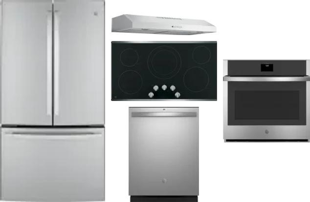 5 Piece Package Includes Refrigerator, Cooktop, Wall Oven, Hood And Dishwasher