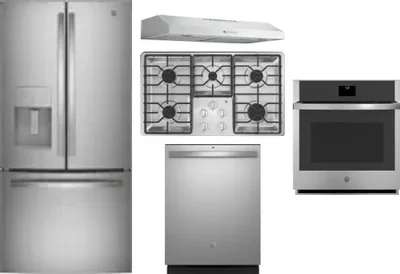5 Piece Package Includes Refrigerator, Cooktop, Wall Oven, Hood And Dishwasher