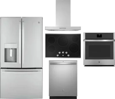 5 Piece Package Includes Refrigerator, Cooktop, Wall Oven, Hood And Dishwasher