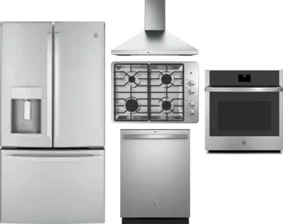 5 Piece Package Includes Refrigerator, Cooktop, Wall Oven, Hood And Dishwasher