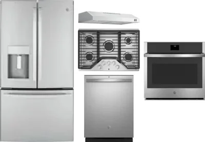 5 Piece Package Includes Refrigerator, Cooktop, Wall Oven, Hood And Dishwasher