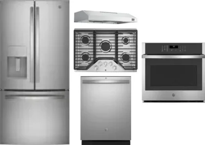 5 Piece Package Includes Refrigerator, Cooktop, Wall Oven, Hood And Dishwasher