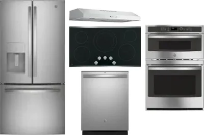 5 Piece Package Includes Refrigerator, Cooktop, Wall Oven, Hood And Dishwasher