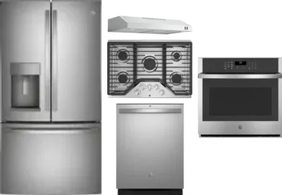 5 Piece Package Includes Refrigerator, Cooktop, Wall Oven, Hood And Dishwasher