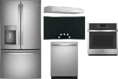 5 Piece Package Includes Refrigerator, Cooktop, Wall Oven, Hood And Dishwasher