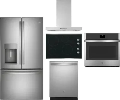 5 Piece Package Includes Refrigerator, Cooktop, Wall Oven, Hood And Dishwasher