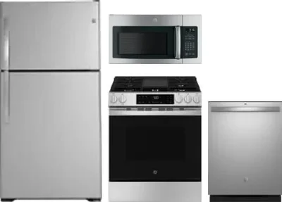 4 Piece Package Includes Refrigerator, Range, Microwave And Dishwasher