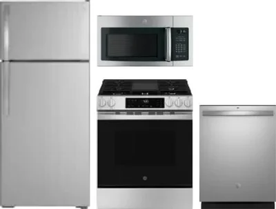 4 Piece Package Includes Refrigerator, Range, Microwave And Dishwasher