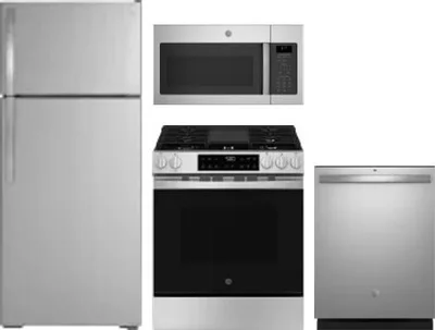 4 Piece Package Includes Refrigerator, Range, Microwave And Dishwasher