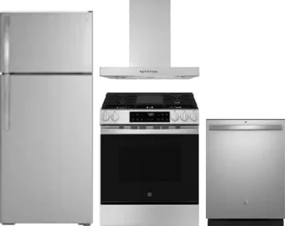 4 Piece Package Includes Refrigerator, Range, Hood And Dishwasher