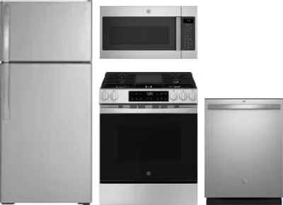 4 Piece Package Includes Refrigerator, Range, Microwave And Dishwasher