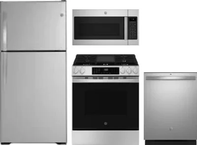 4 Piece Package Includes Refrigerator, Range, Microwave And Dishwasher