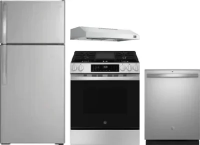 4 Piece Package Includes Refrigerator, Range, Hood And Dishwasher