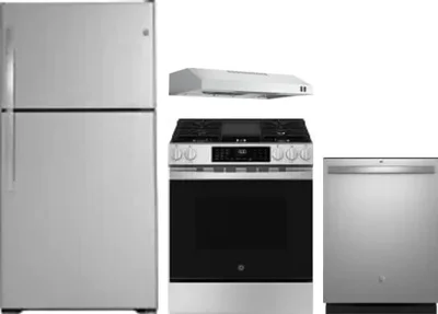 4 Piece Package Includes Refrigerator, Range, Hood And Dishwasher