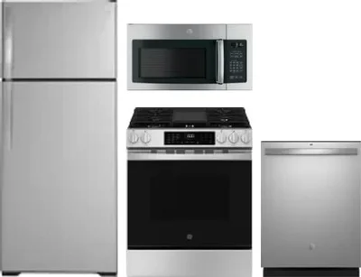 4 Piece Package Includes Refrigerator, Range, Microwave And Dishwasher