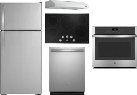 5 Piece Package Includes Refrigerator, Cooktop, Wall Oven, Hood And Dishwasher