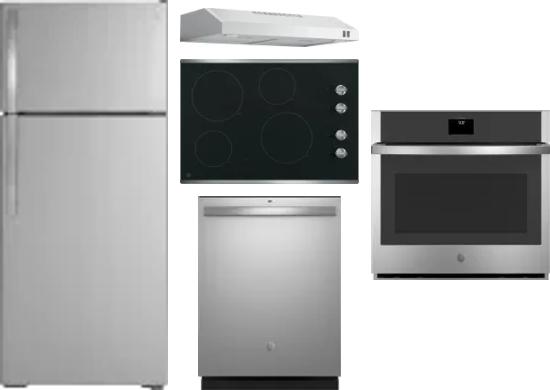 5 Piece Package Includes Refrigerator, Cooktop, Wall Oven, Hood And Dishwasher