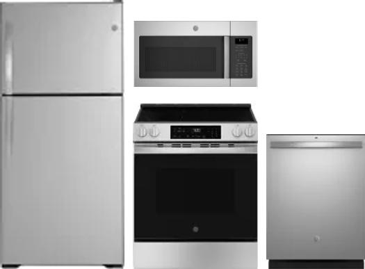 4 Piece Package Includes Refrigerator, Range, Microwave And Dishwasher