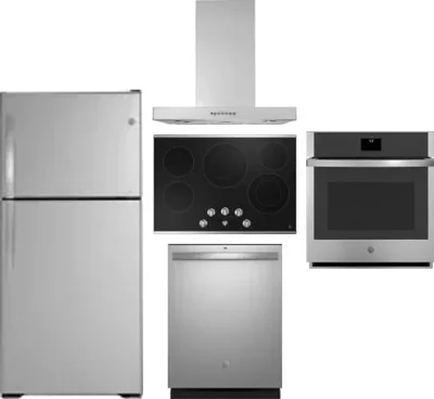 5 Piece Package Includes Refrigerator, Cooktop, Wall Oven, Hood And Dishwasher