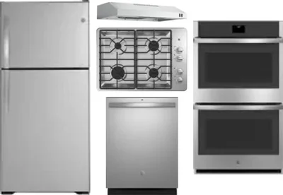 5 Piece Package Includes Refrigerator, Cooktop, Wall Oven, Hood And Dishwasher