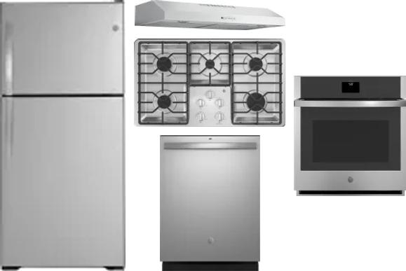 5 Piece Package Includes Refrigerator, Cooktop, Wall Oven, Hood And Dishwasher