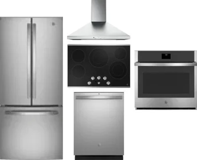 5 Piece Package Includes Refrigerator, Cooktop, Wall Oven, Hood And Dishwasher
