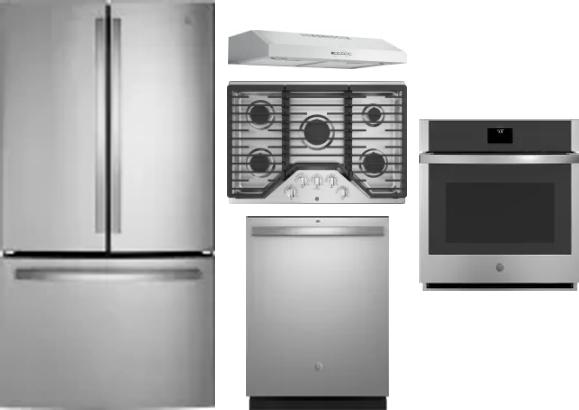 5 Piece Package Includes Refrigerator, Cooktop, Wall Oven, Hood And Dishwasher